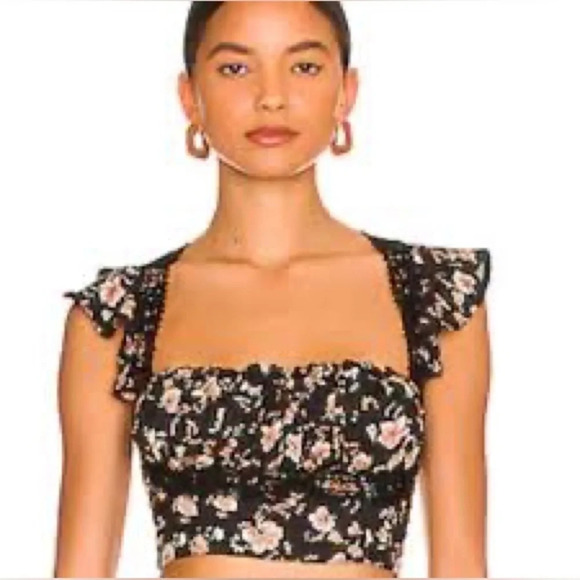 NWT Free People Bijou Square Neck Cap Ruffle Shoulder Tie Back Detail Floral 6 - Picture 11 of 13